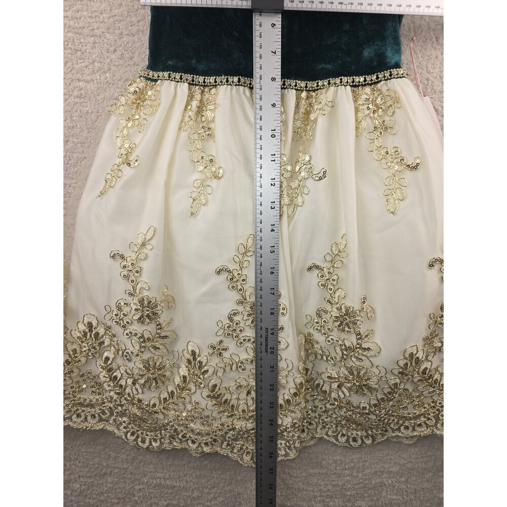 Biscotti Collezioni Girls Green Velvet and Ivory Gold Embroidered Formal Dress 6 - Picture 15 of 15